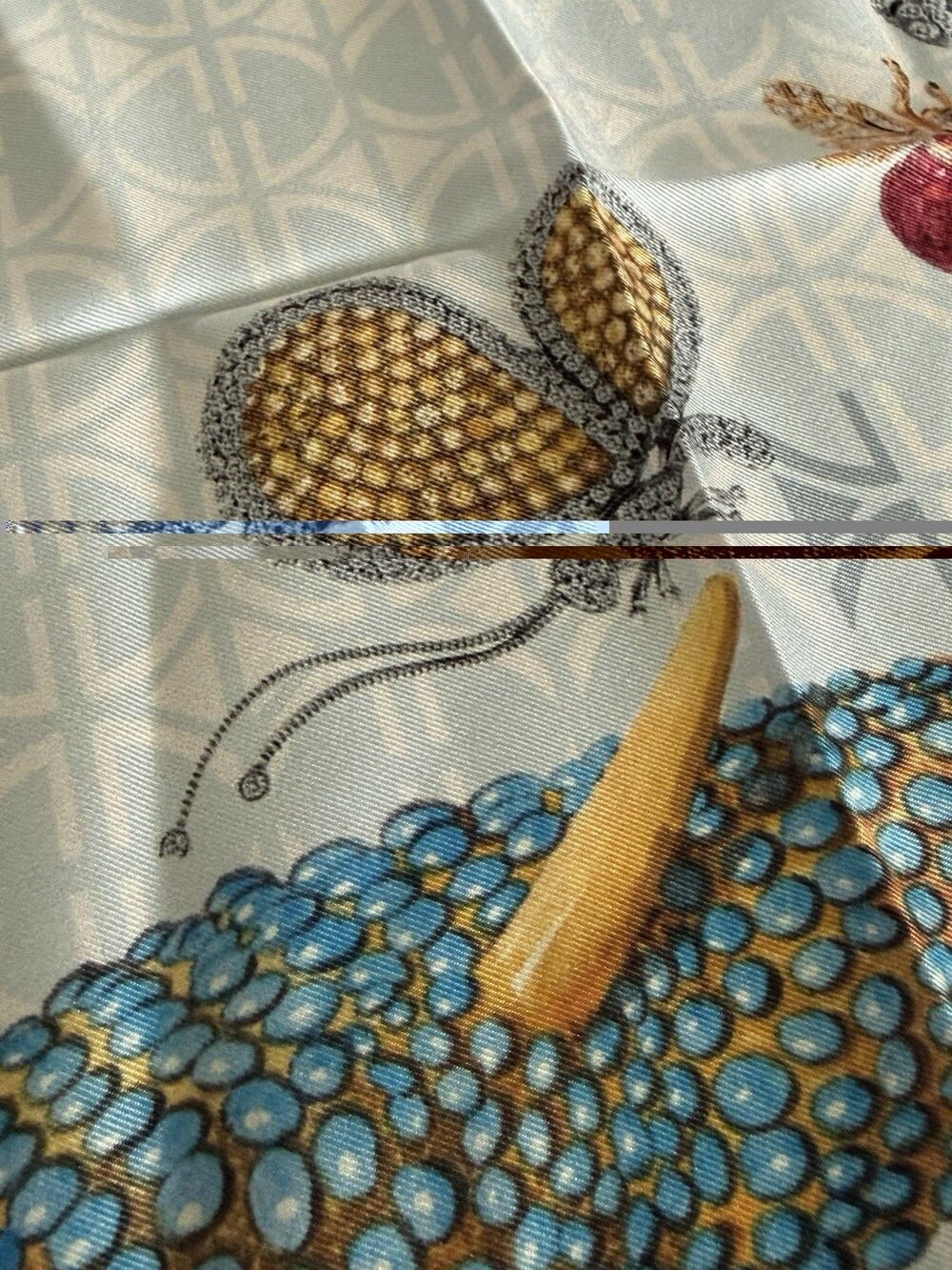 LE VIAN Silk Scarf “Through The Centuries” Italy MSRP $500 Light Blue Jewels Gar - Picture 9 of 16